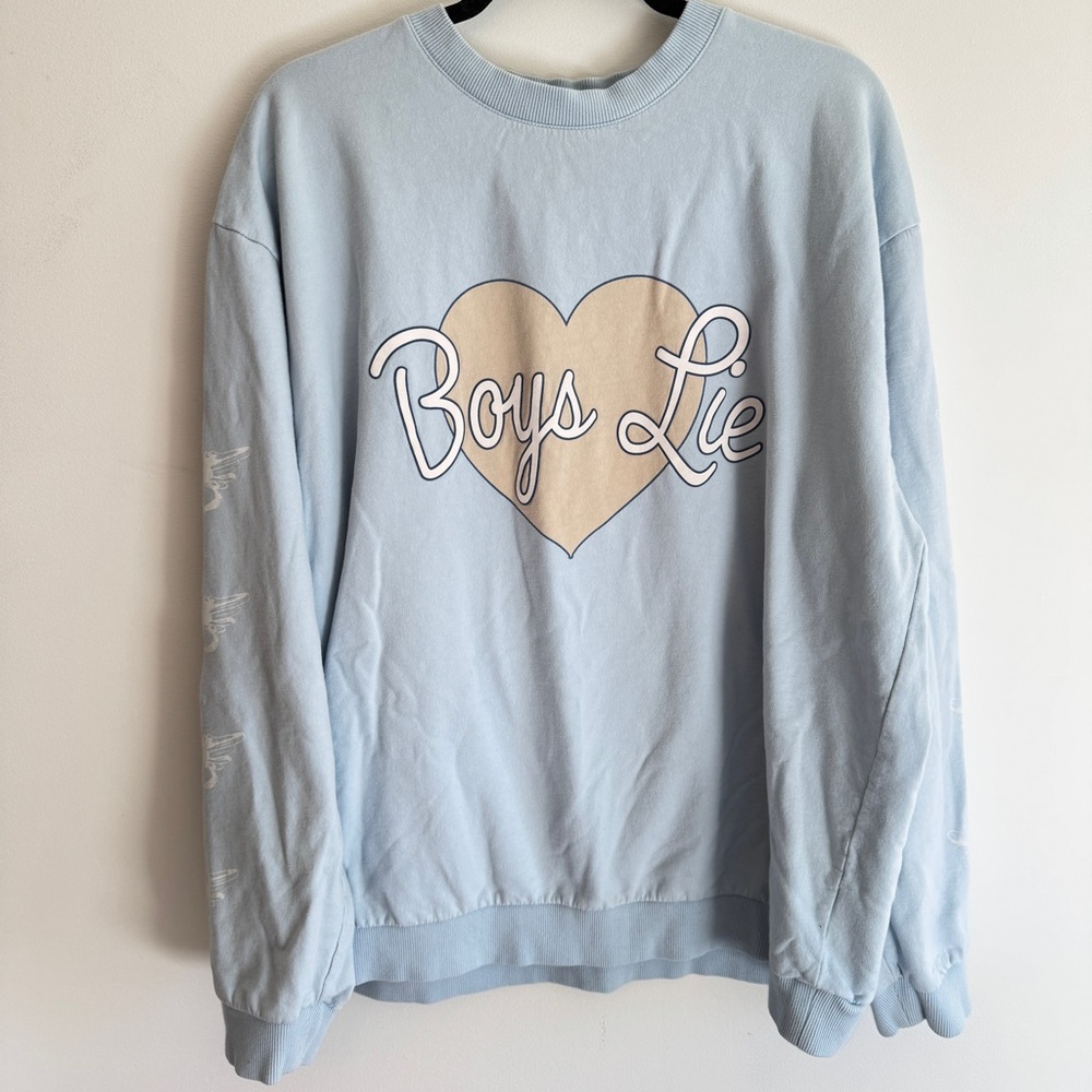 Boys Lie Light Blue Sweatshirt with Cream Heart Graphic